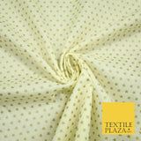 Lemon Cream Mini Metallic Gold Stars 100% Cotton Fabric Sewing Craft Dress 5009