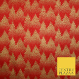 Red Festive Mini Gold Stars Scatter Christmas Trees 100% Cotton Fabric 56" Wide