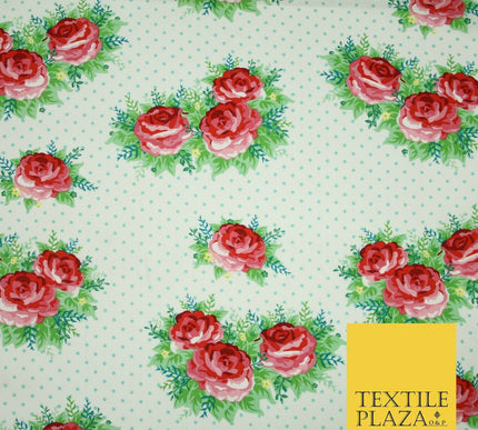 White Rose Cluster Bouquets Pin Dot Printed 100% COTTON POPLIN Fabric 54" 4994