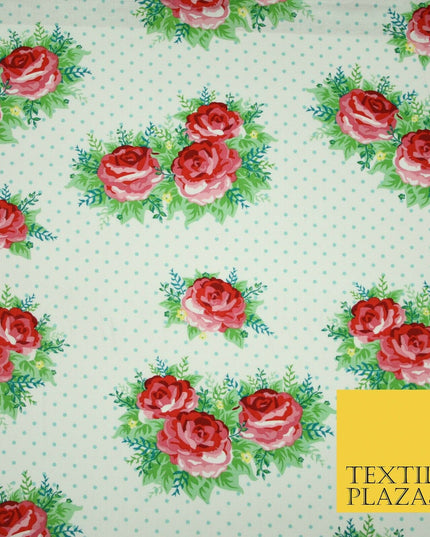 White Rose Cluster Bouquets Pin Dot Printed 100% COTTON POPLIN Fabric 54" 4994