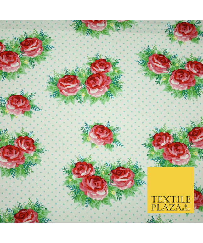 White Rose Cluster Bouquets Pin Dot Printed 100% COTTON POPLIN Fabric 54" 4994