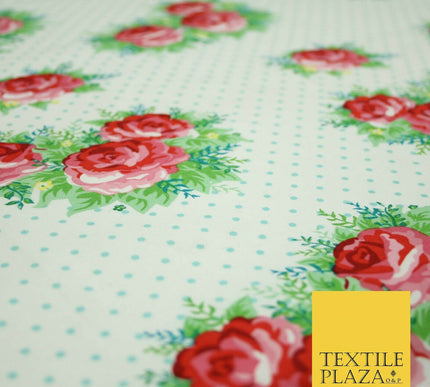White Rose Cluster Bouquets Pin Dot Printed 100% COTTON POPLIN Fabric 54" 4994