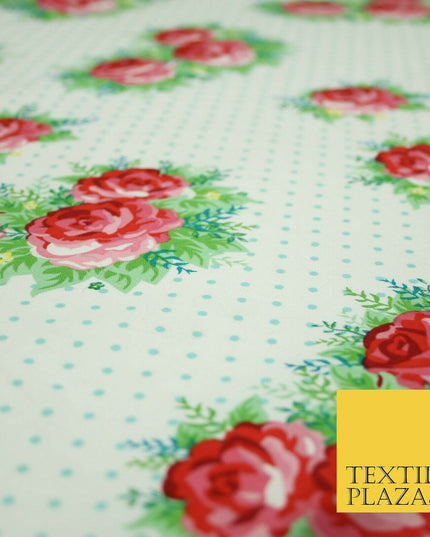 White Rose Cluster Bouquets Pin Dot Printed 100% COTTON POPLIN Fabric 54" 4994