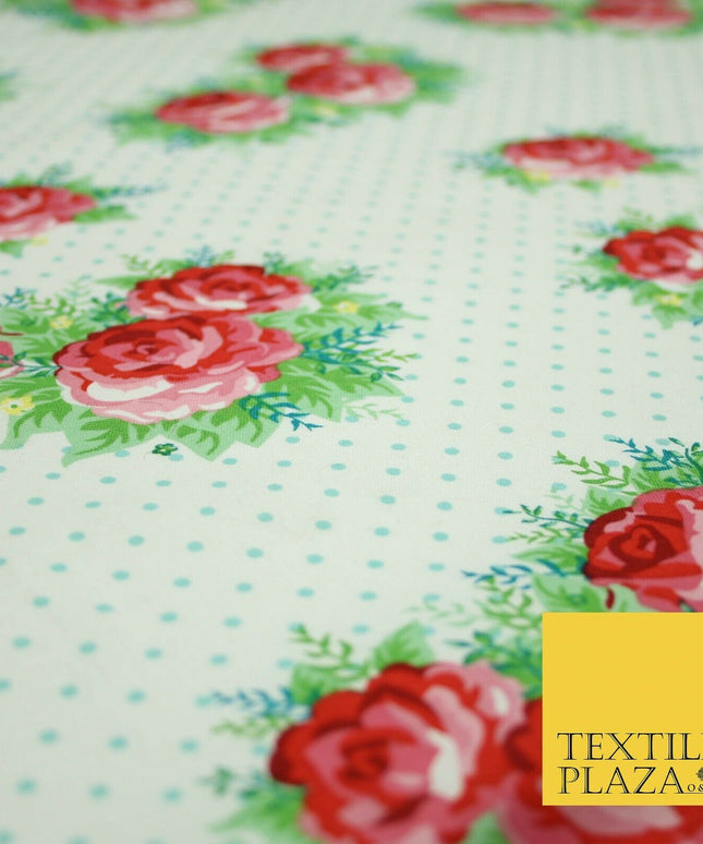 White Rose Cluster Bouquets Pin Dot Printed 100% COTTON POPLIN Fabric 54" 4994