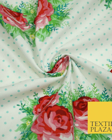 White Rose Cluster Bouquets Pin Dot Printed 100% COTTON POPLIN Fabric 54" 4994