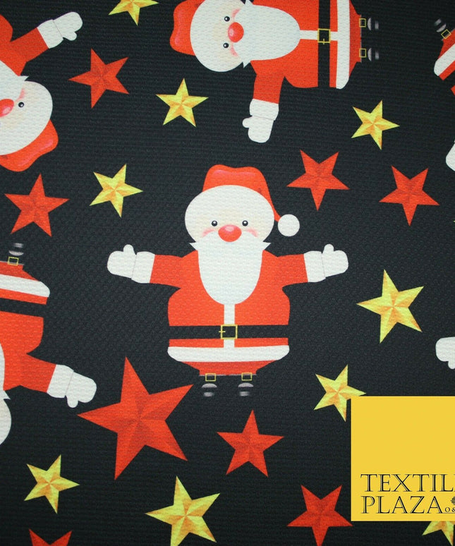 Festive Falling Santa Claus Father Christmas Stars Waffle Jersey Fabric 58" 5002