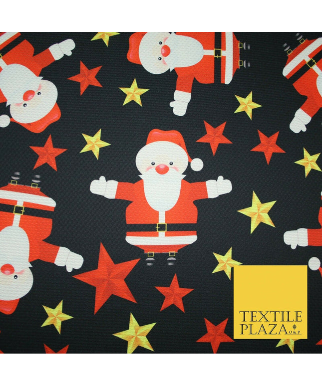 Festive Falling Santa Claus Father Christmas Stars Waffle Jersey Fabric 58" 5002