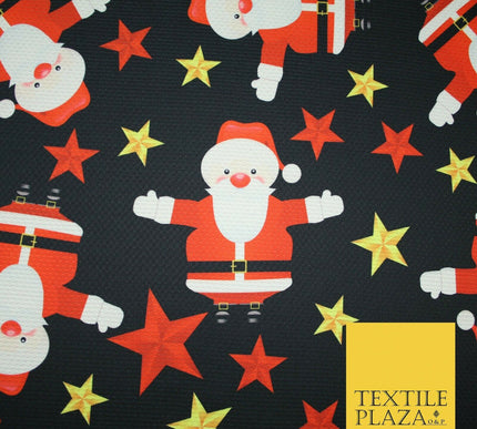 Festive Falling Santa Claus Father Christmas Stars Waffle Jersey Fabric 58" 5002