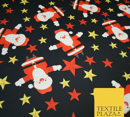 Festive Falling Santa Claus Father Christmas Stars Waffle Jersey Fabric 58" 5002
