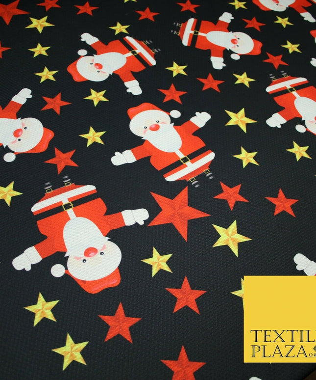 Festive Falling Santa Claus Father Christmas Stars Waffle Jersey Fabric 58" 5002