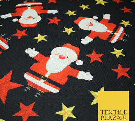 Festive Falling Santa Claus Father Christmas Stars Waffle Jersey Fabric 58" 5002