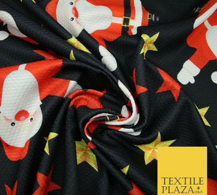 Festive Falling Santa Claus Father Christmas Stars Waffle Jersey Fabric 58" 5002