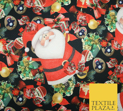 Festive Santa Claus Gifts Presents Penguins Christmas Waffle Jersey Fabric 5003