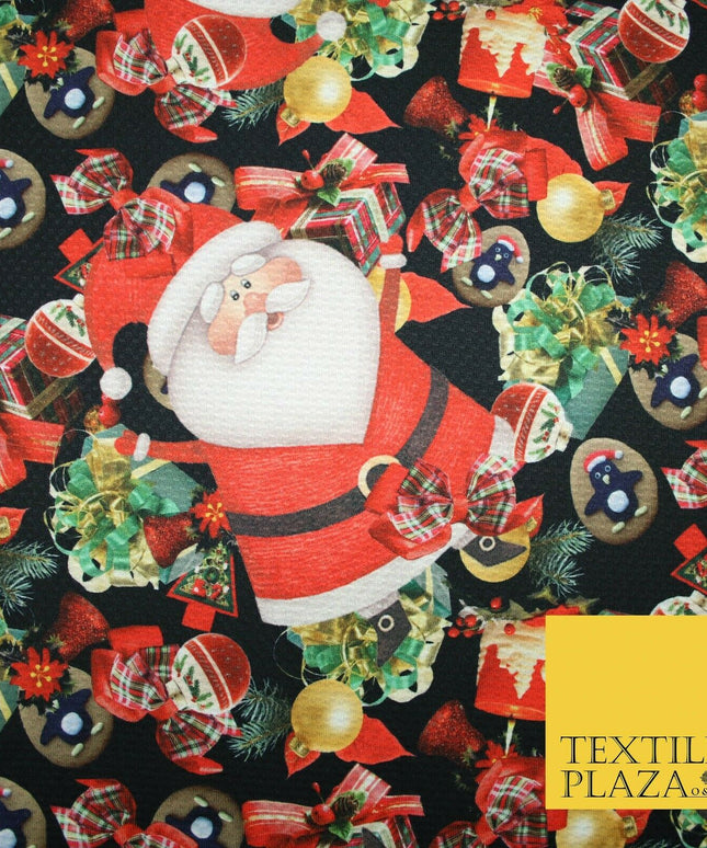 Festive Santa Claus Gifts Presents Penguins Christmas Waffle Jersey Fabric 5003