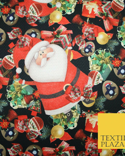 Festive Santa Claus Gifts Presents Penguins Christmas Waffle Jersey Fabric 5003