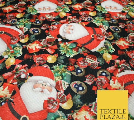 Festive Santa Claus Gifts Presents Penguins Christmas Waffle Jersey Fabric 5003