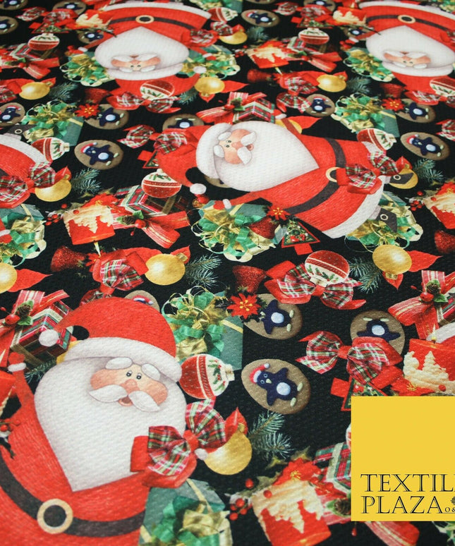 Festive Santa Claus Gifts Presents Penguins Christmas Waffle Jersey Fabric 5003