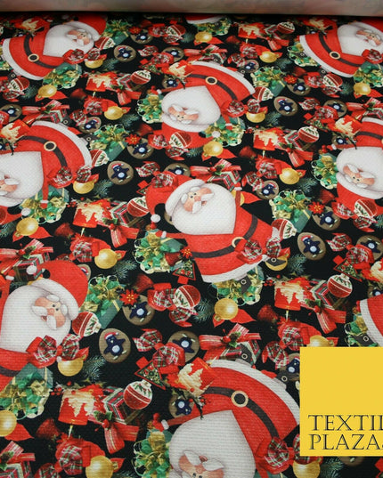 Festive Santa Claus Gifts Presents Penguins Christmas Waffle Jersey Fabric 5003