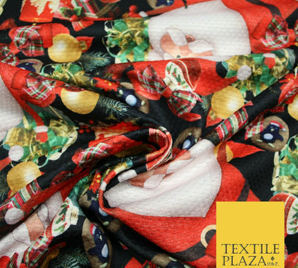 Festive Santa Claus Gifts Presents Penguins Christmas Waffle Jersey Fabric 5003