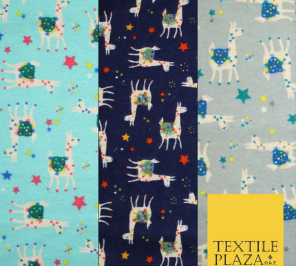 Festive Llama Alpaca Stars Winceyette Soft Christmas Brushed Cotton Print Fabric