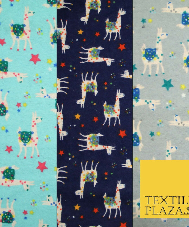 Festive Llama Alpaca Stars Winceyette Soft Christmas Brushed Cotton Print Fabric