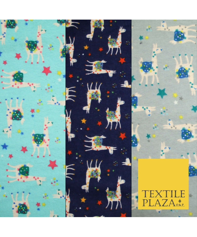 Festive Llama Alpaca Stars Winceyette Soft Christmas Brushed Cotton Print Fabric