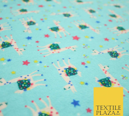 Festive Llama Alpaca Stars Winceyette Soft Christmas Brushed Cotton Print Fabric
