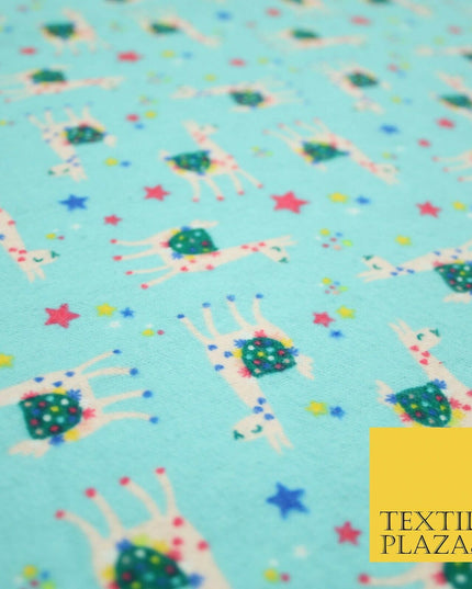 Festive Llama Alpaca Stars Winceyette Soft Christmas Brushed Cotton Print Fabric