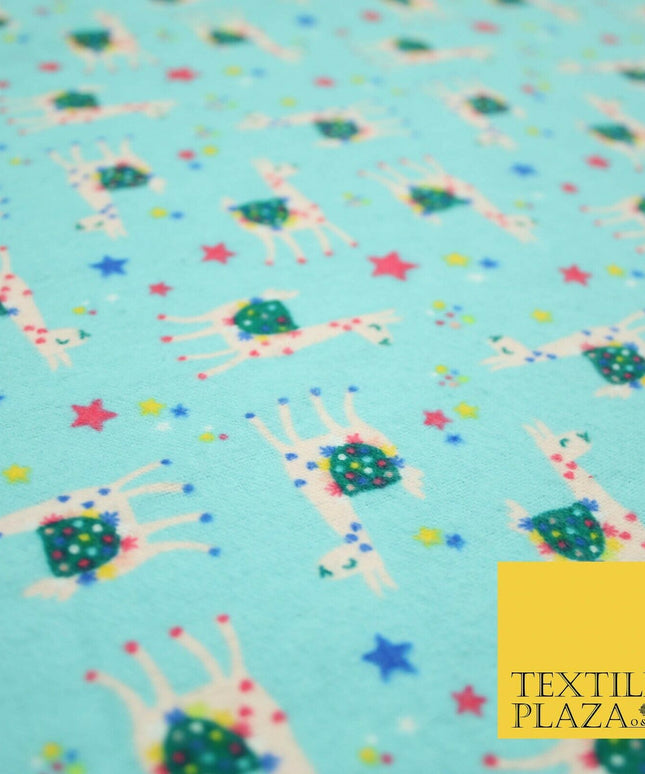 Festive Llama Alpaca Stars Winceyette Soft Christmas Brushed Cotton Print Fabric