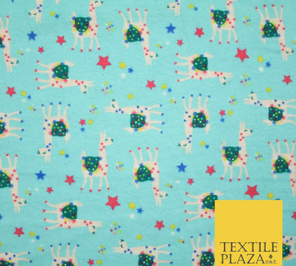 Festive Llama Alpaca Stars Winceyette Soft Christmas Brushed Cotton Print Fabric
