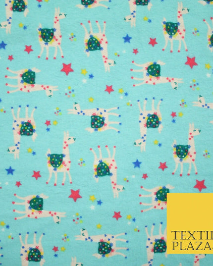 Festive Llama Alpaca Stars Winceyette Soft Christmas Brushed Cotton Print Fabric