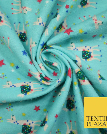 Festive Llama Alpaca Stars Winceyette Soft Christmas Brushed Cotton Print Fabric