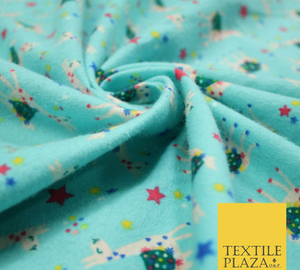 Festive Llama Alpaca Stars Winceyette Soft Christmas Brushed Cotton Print Fabric