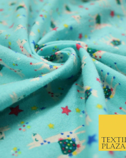 Festive Llama Alpaca Stars Winceyette Soft Christmas Brushed Cotton Print Fabric