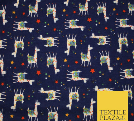 Festive Llama Alpaca Stars Winceyette Soft Christmas Brushed Cotton Print Fabric