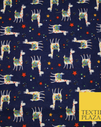 Festive Llama Alpaca Stars Winceyette Soft Christmas Brushed Cotton Print Fabric
