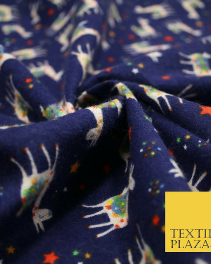 Festive Llama Alpaca Stars Winceyette Soft Christmas Brushed Cotton Print Fabric