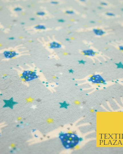 Festive Llama Alpaca Stars Winceyette Soft Christmas Brushed Cotton Print Fabric