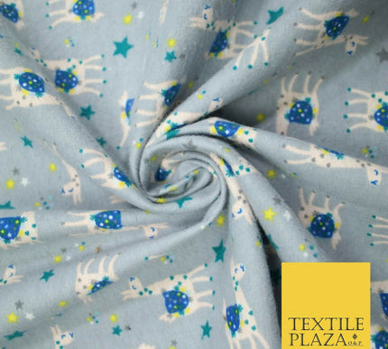 Festive Llama Alpaca Stars Winceyette Soft Christmas Brushed Cotton Print Fabric