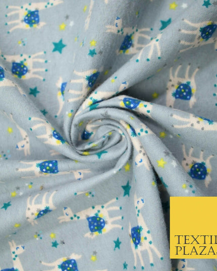Festive Llama Alpaca Stars Winceyette Soft Christmas Brushed Cotton Print Fabric