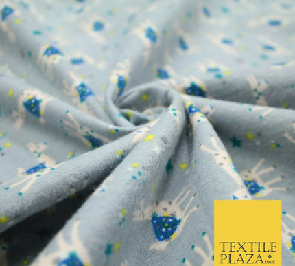 Festive Llama Alpaca Stars Winceyette Soft Christmas Brushed Cotton Print Fabric