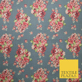 Storm Grey Floral Cluster Bouquets Printed Poly Cotton Fabric Polycotton 5019