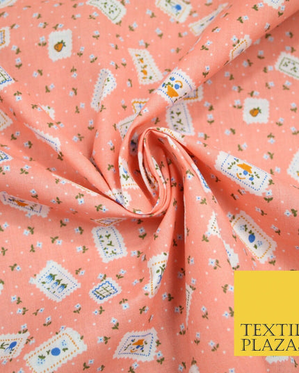 Peach Floral Ditsy Patchwork Flower Printed Poly Cotton Fabric Polycotton 5018