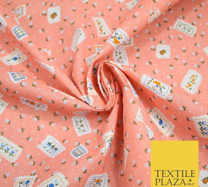 Peach Floral Ditsy Patchwork Flower Printed Poly Cotton Fabric Polycotton 5018
