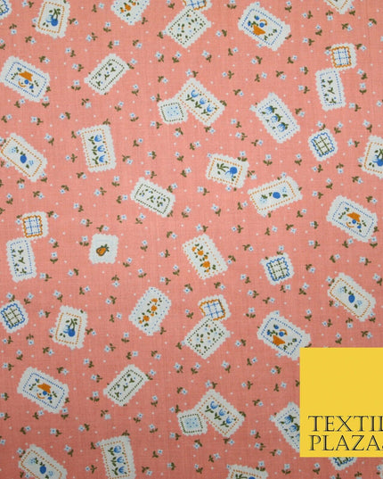 Peach Floral Ditsy Patchwork Flower Printed Poly Cotton Fabric Polycotton 5018