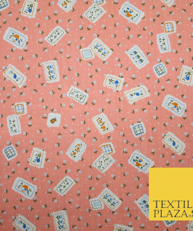 Peach Floral Ditsy Patchwork Flower Printed Poly Cotton Fabric Polycotton 5018