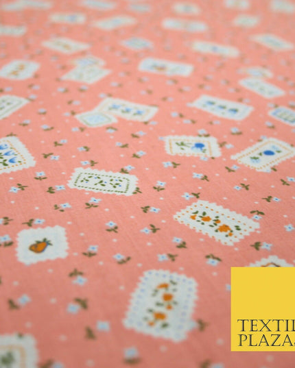 Peach Floral Ditsy Patchwork Flower Printed Poly Cotton Fabric Polycotton 5018