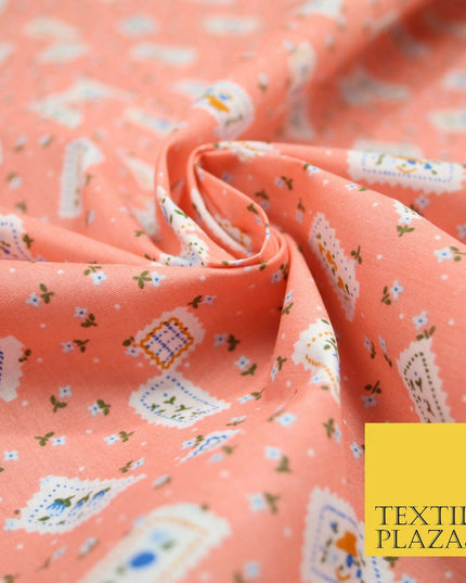 Peach Floral Ditsy Patchwork Flower Printed Poly Cotton Fabric Polycotton 5018