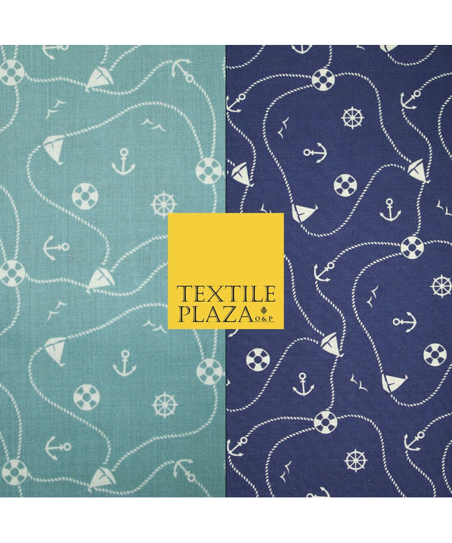 Cool Nautical Sea Boat Anchor Rope Buoy Printed Poly Cotton Fabric Polycotton