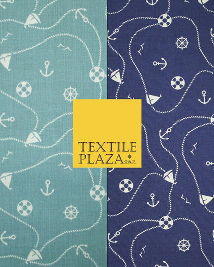 Cool Nautical Sea Boat Anchor Rope Buoy Printed Poly Cotton Fabric Polycotton